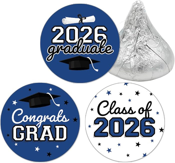 DISTINCTIVS Class of 2026 Graduation Candy Stickers for Chocolate Drops, Blue Grad Party Favors -... | Amazon (US)