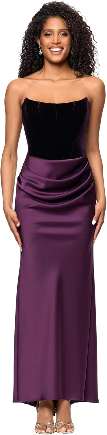 Betsy & Adam Women's Strapless Velvet & Satin Evening Gown | Amazon (US)