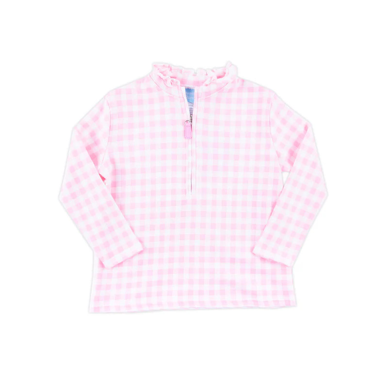 Pink Gingham French Terry Half Zip Pullover | Classic Whimsy