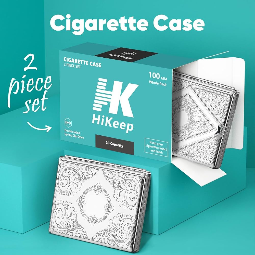 Cigarette Case (2 Pack), Vintage Cigarette Holder Case, Smoking Accessories, Metal 20 Capacity fo... | Amazon (US)