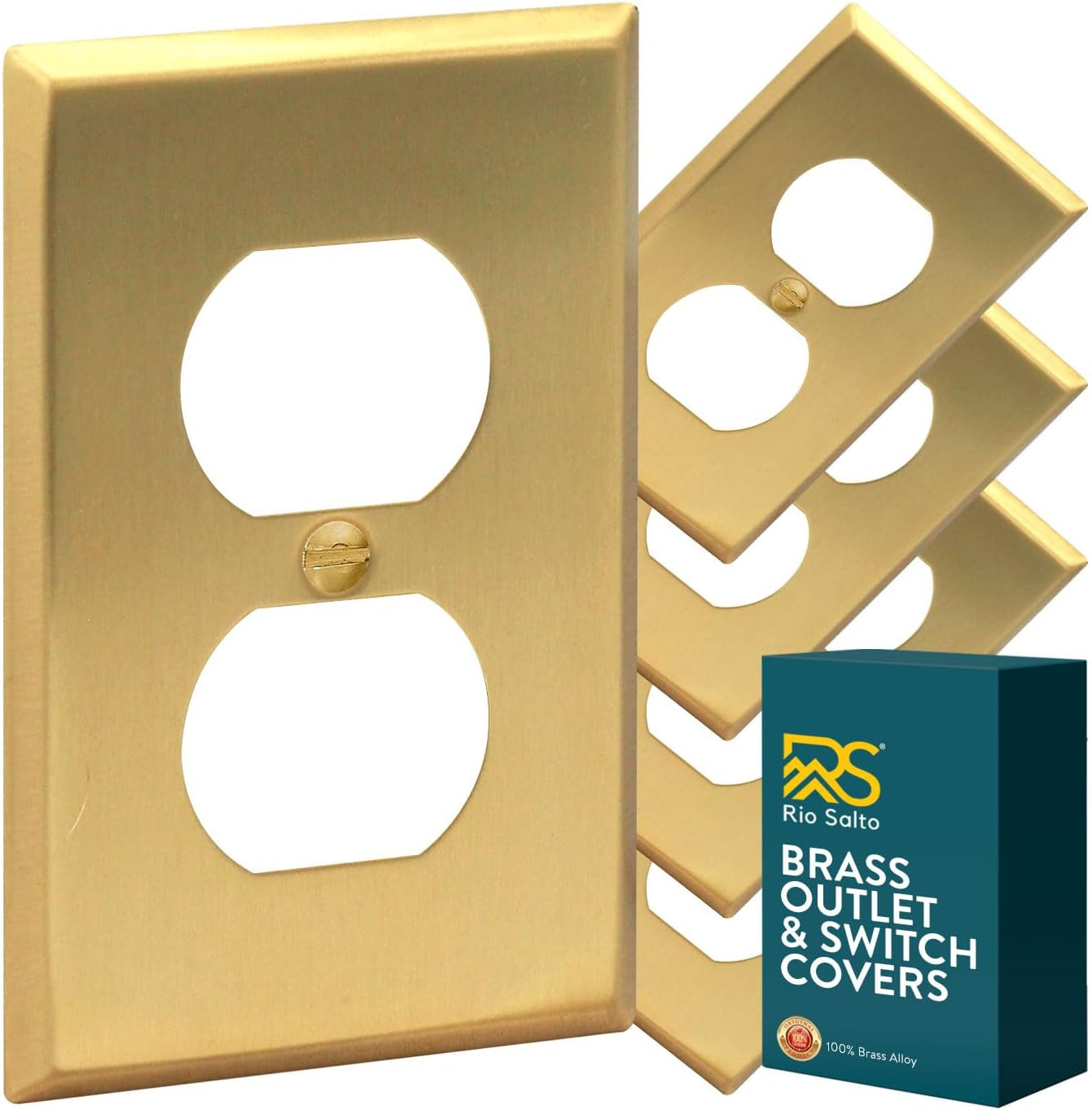 Rio Salto BRASS Outlet Covers Duplex Receptacle Wall Plate Electrical Outlet Cover 5 Pack 1 Gang Brushed Brass Gold Metal Decorative Wall Plates — Signature Collection, Standard Size, 4.50" X 2.75" | Amazon (US)