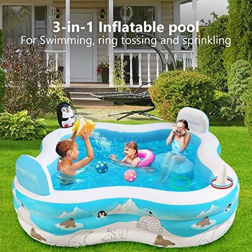Inflatable Play Center Pool, Jhunswen Kids Pool Above Ground Backyard Pool with Penguin Sprinkler Se | Amazon (US)