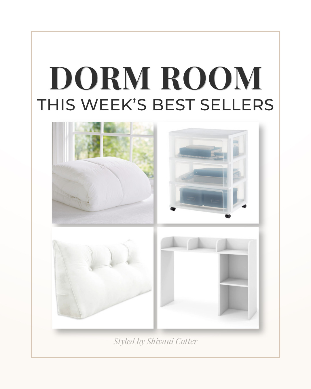 This Week's Best Selling Dorm Finds are all essentials and worth buying early. 
These dorm room basics sell every single year because they make dorm life a lot easier. A cozy all season comforter, under bed rolling storage, a wedge pillow for studying in bed, and the desk hutch everyone seems to need for extra space, and is a perfect fit for most dorm desks.

dorm room best sellers | dorm room essentials | college dorm must haves | dorm move in essentials | dorm bedding | dorm storage ideas | under bed storage | dorm desk hutch | wedge pillow 

 #LTKHome
