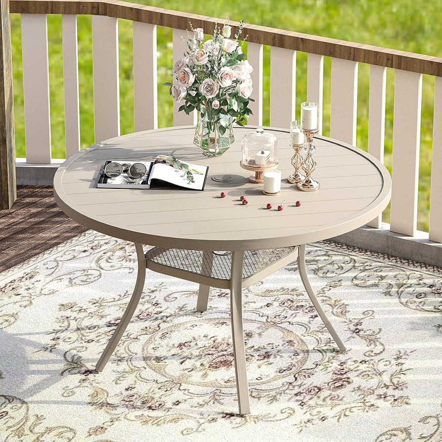 VICLLAX 47.2" Outdoor Round Patio Table for Lawn Garden, All Weather Metal Round Outdoor Dining T... | Amazon (US)
