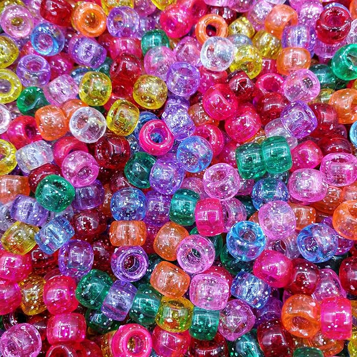 Amaney 500 Pieces Glitter Pony Beads 6x9mm Mixed Colors Transparent Plastic for Hair Braids Jewel... | Amazon (US)