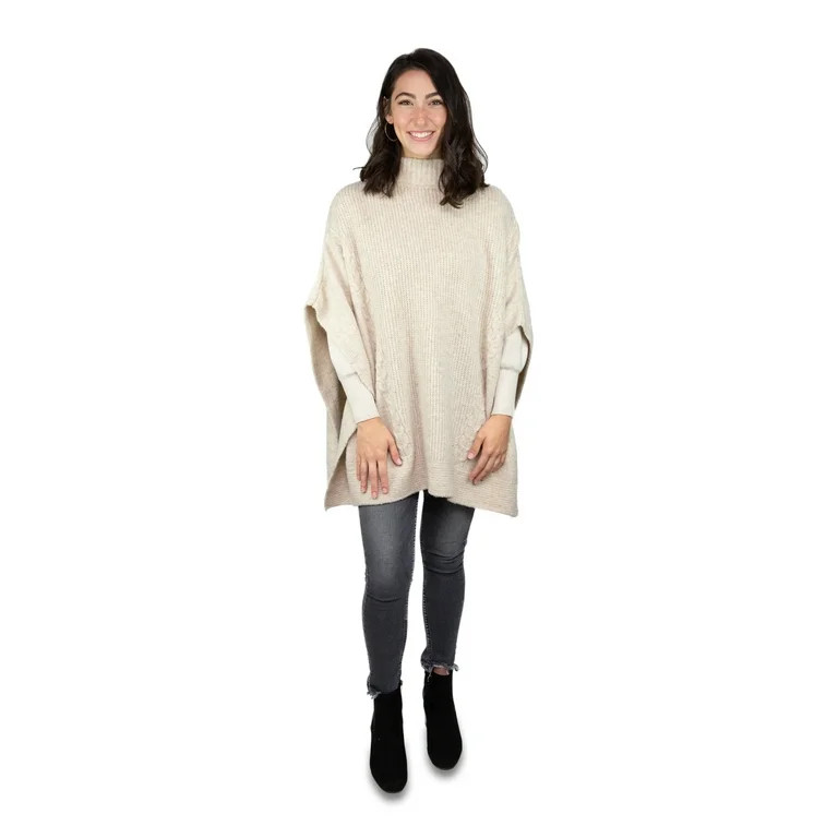 Time and Tru Womens Cable Knit Poncho Size Large/Extra Large Oatmeal Color | Walmart (US)