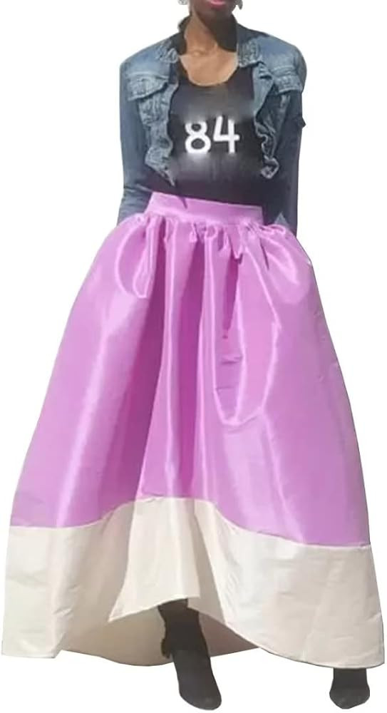Women's High Low Mix Color Satin Women Black and White Skirt | Amazon (US)