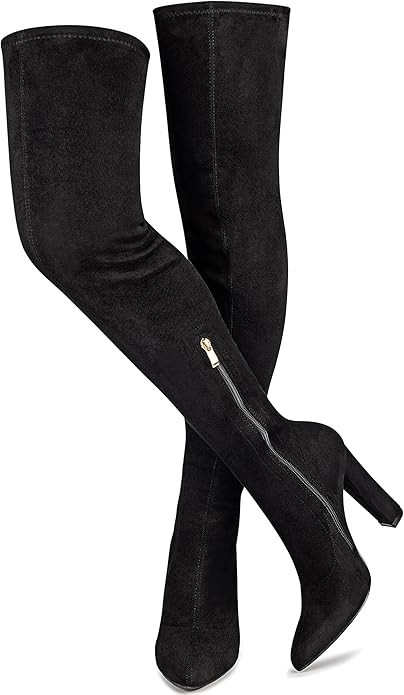 WSKEISP Women's Thigh High Boots Stretch Suede Over The Knee High Boot 4.13IN Chunky Heel Fall Wi... | Amazon (US)