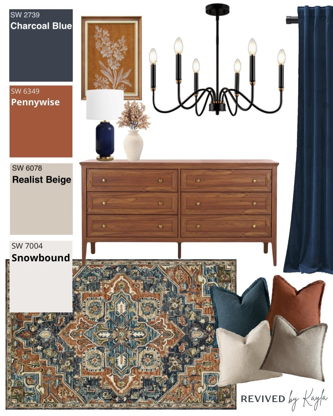 Navy blue and burnt orange bedroom design with paint color ideas from Sherwin Williams 🤍 This rug and dresser are currently 60% off!

#bedroomdecor #bedroomdesign #bedroommakeover #bedroomideas #homedecor #homedesign #homestyling #homeinspo #homedecorinspo #rug #dresser #bedroomfurniture #throwpillows 

#LTKHome #LTKFindsUnder100 #LTKFindsUnder50