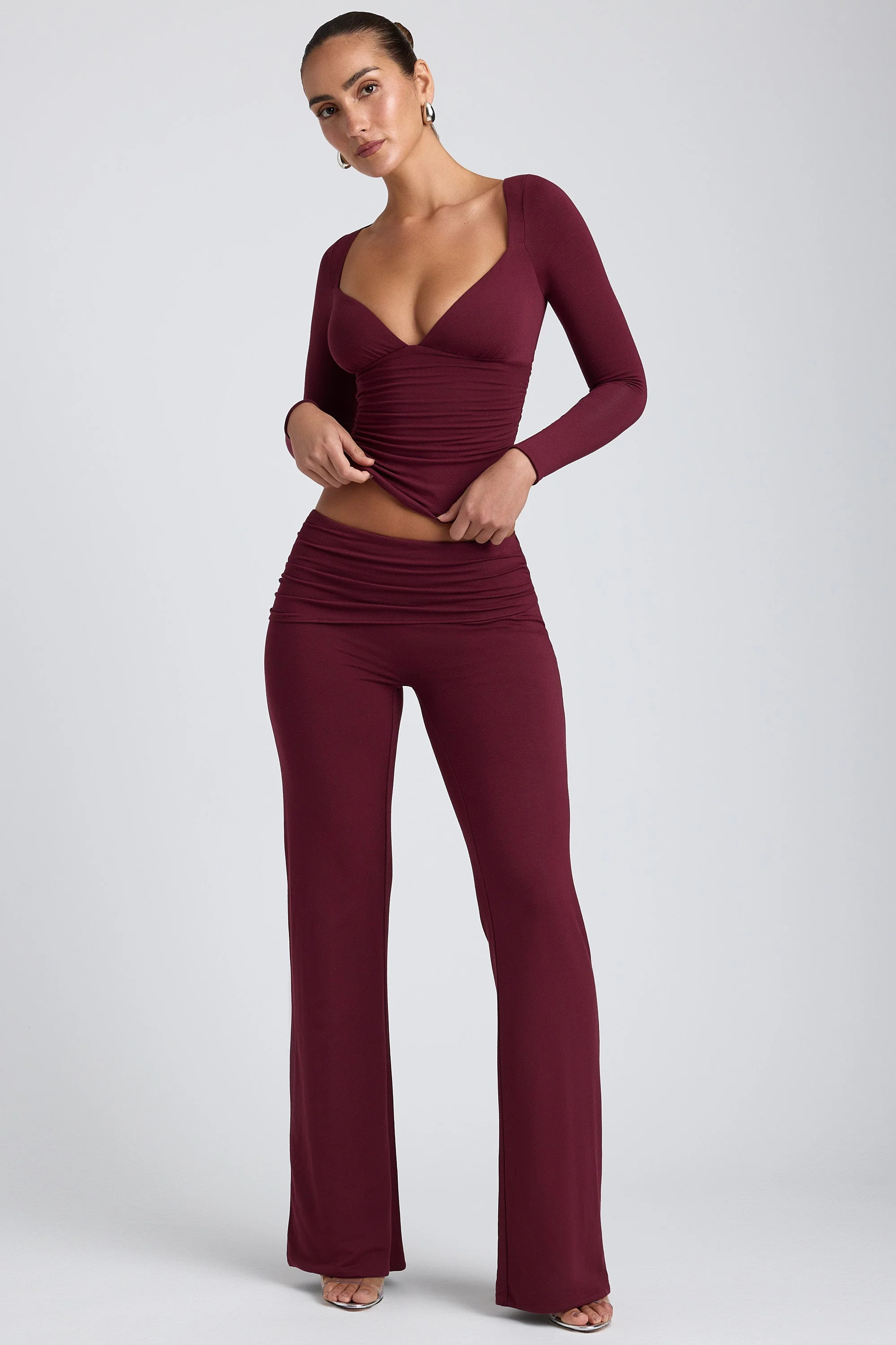 Mid-Rise Straight-Leg Trousers in Plum | Oh Polly