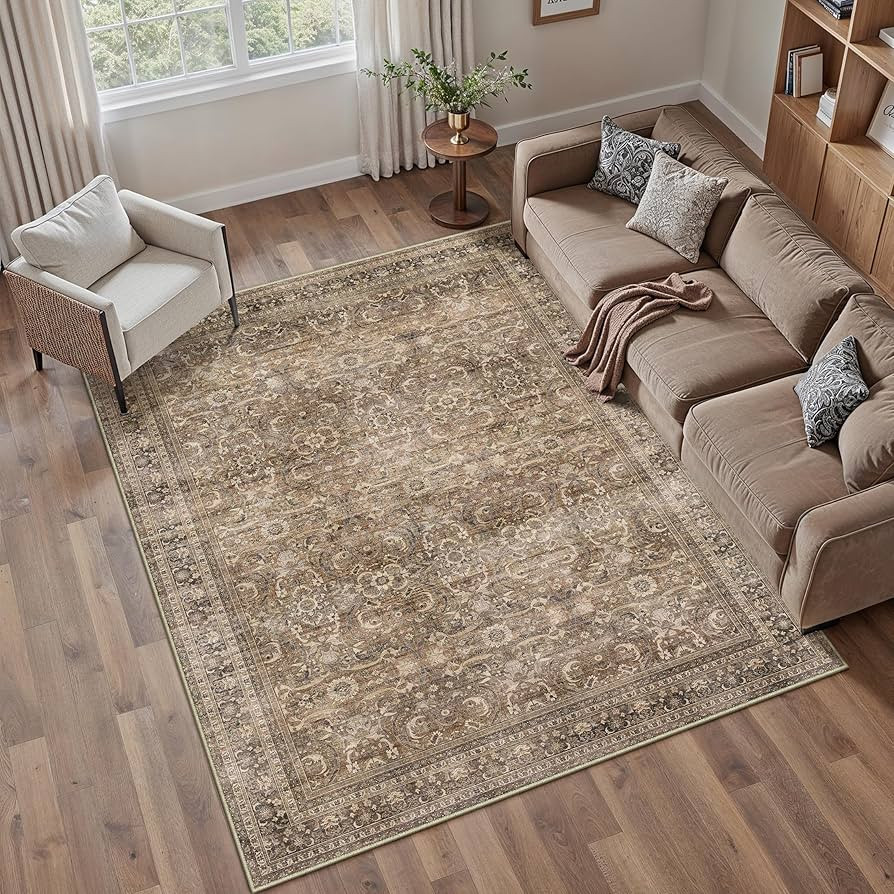 HUGEAR Area Rug 5x7 Vintage Brown Machine Washable Living Room Rugs Distressed Retro Floral Vacuu... | Amazon (US)