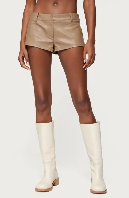 EDIKTED Melaney Faux Leather Micro Shorts in Brown at Nordstrom, Size Small | Nordstrom