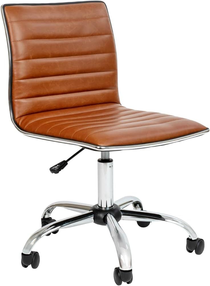 Flash Furniture Alan Office Task Chair - Brown Vinyl - Chrome Frame - Armless - Ribbed Back and S... | Amazon (US)