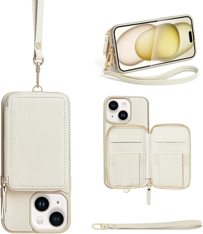 ZVE Wallet Case for iPhone 15, Phone Case with Card Holder Wrist Strap Compatible iPhone 15, RFID... | Amazon (US)