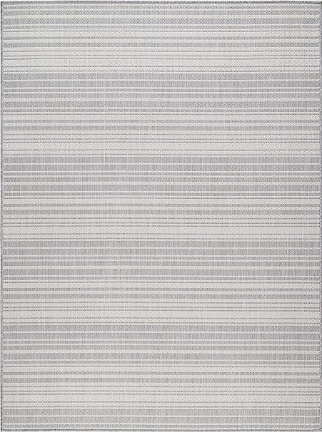 Beverly Rug Waikiki Collection Indoor/Outdoor Stripes Area Rug, 5'3x7'0 - Grey / White - WKK20512 | Amazon (US)