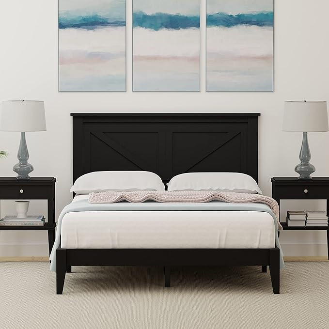 Glenwillow Home Farmhouse Solid Wood Platform Bed in Full - Ebony (Black) | Amazon (US)