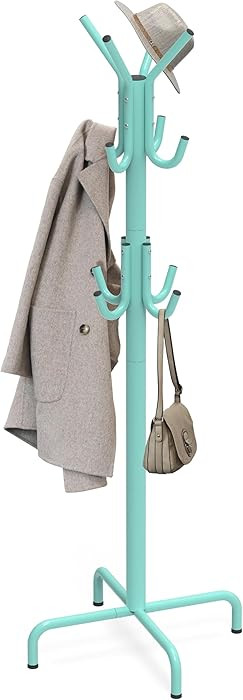 Simple Houseware Standing Coat and Hat Hanger Organizer Rack, 12 Hooks, Turquoise | Amazon (US)