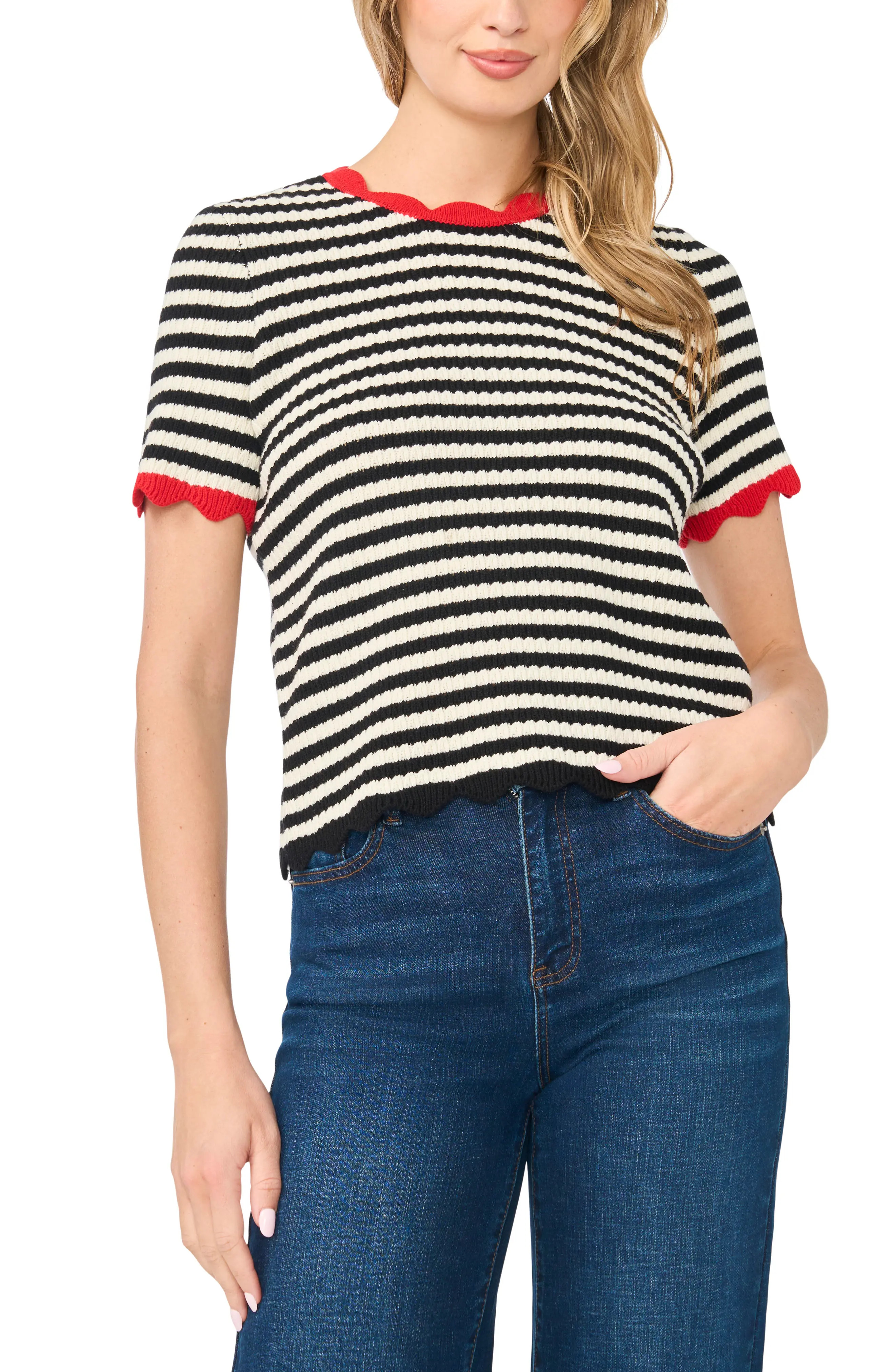 CeCe Stripe Pointelle Crewneck Sweater (Women) | Nordstrom | Nordstrom