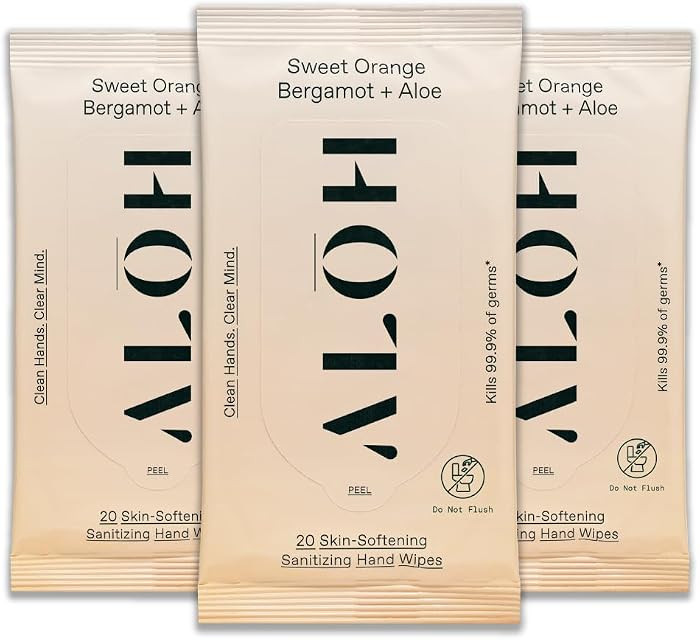 ALŌH Sweet Orange Bergamot + Aloe Sanitizing Hand Wipes - Clean Hands, Clear Mind - On The Go Ha... | Amazon (US)