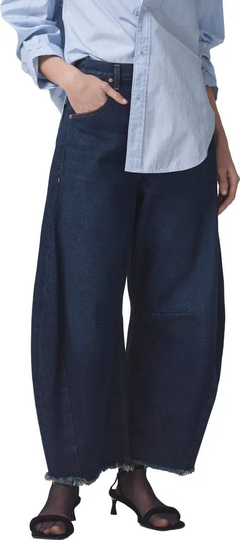 Horseshoe High Waist Chew Hem Crop Barrel Jeans | Nordstrom