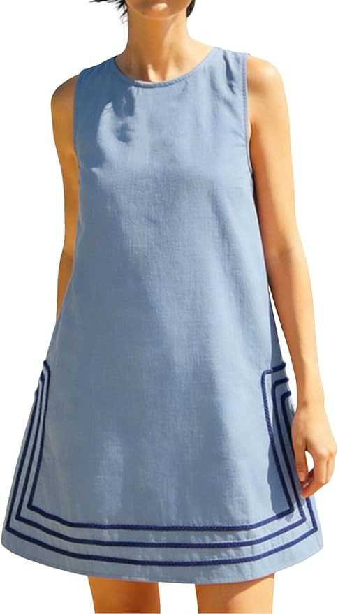 Lentta Womens Summer Boho A-Line Mini Dress Casual Color Block Crewneck Sleeveless Sundress Beach... | Amazon (US)