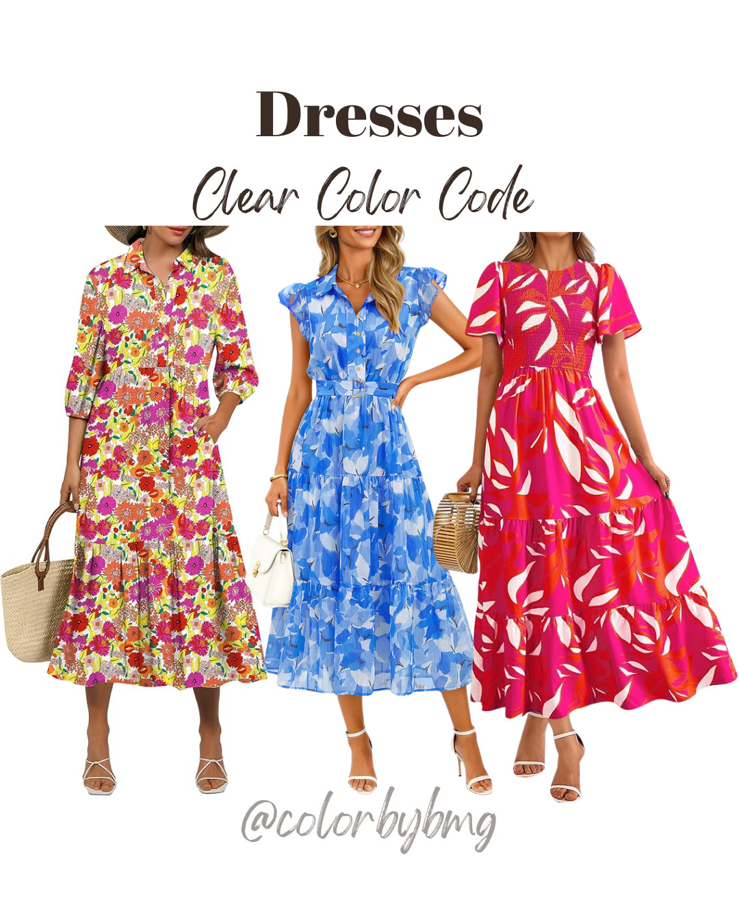 Dresses for Clear Color Codes

Colors:
Purple Orange Floral
Blue
Floral Rose Red

Clear Winter, Clear Spring, Bright Winter, Bright Spring