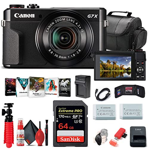 Canon PowerShot G7 X Mark II Digital Camera (1066C001) + 64GB Memory Card + NB13L Battery + Corel Photo Software + Charger + Card Reader + Soft Bag + Flex Tripod + More (Renewed) | Amazon (US)