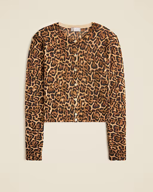 Featherweight cashmere cardigan in leopard print | J. Crew US
