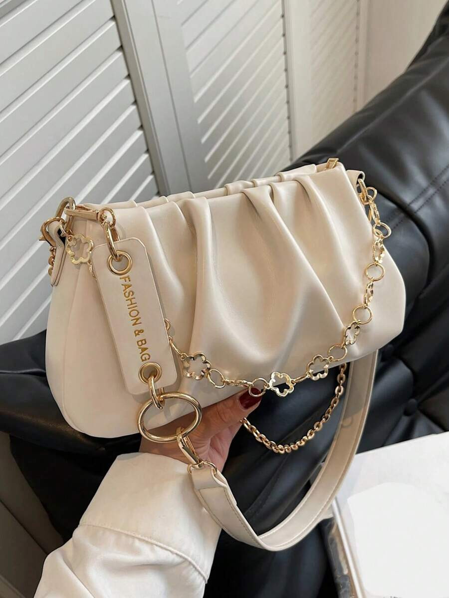 Bolsa de Ombro Feminina Nuvem Plissada Alça Corrente Removível Casual Trabalho Festa Bolsa a Ti... | SHEIN