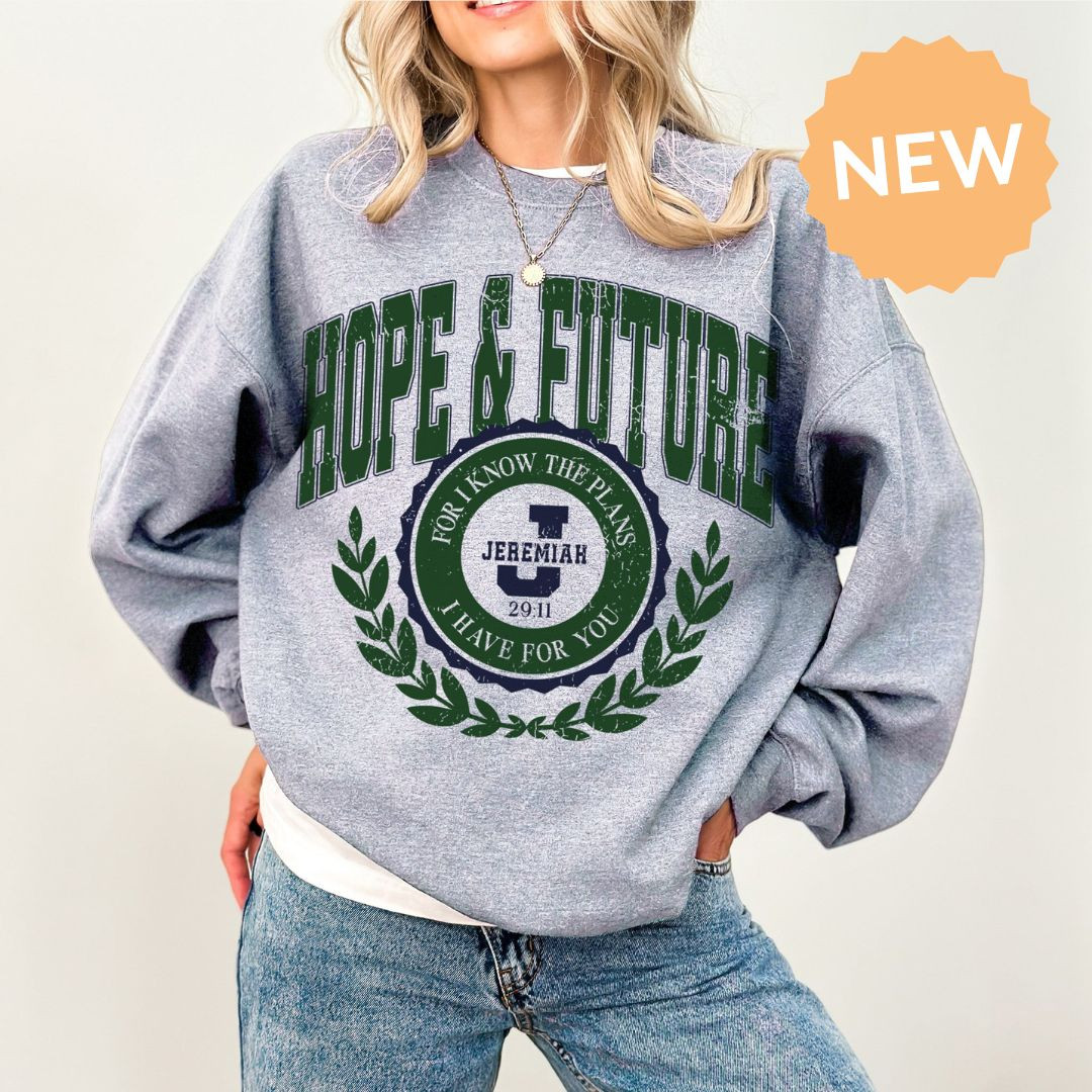 Jeremiah 29:11 Collegiate Crewneck Sweatshirt | Gods Love Overcomes