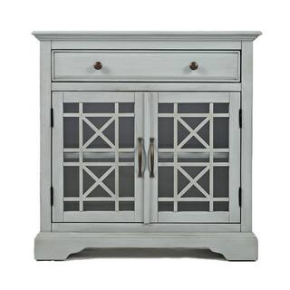 Benjara Craftmen Series Earl Gray 32 in. Wooden Accent Cabinet with Fretwork Glass Front-BM184060... | The Home Depot