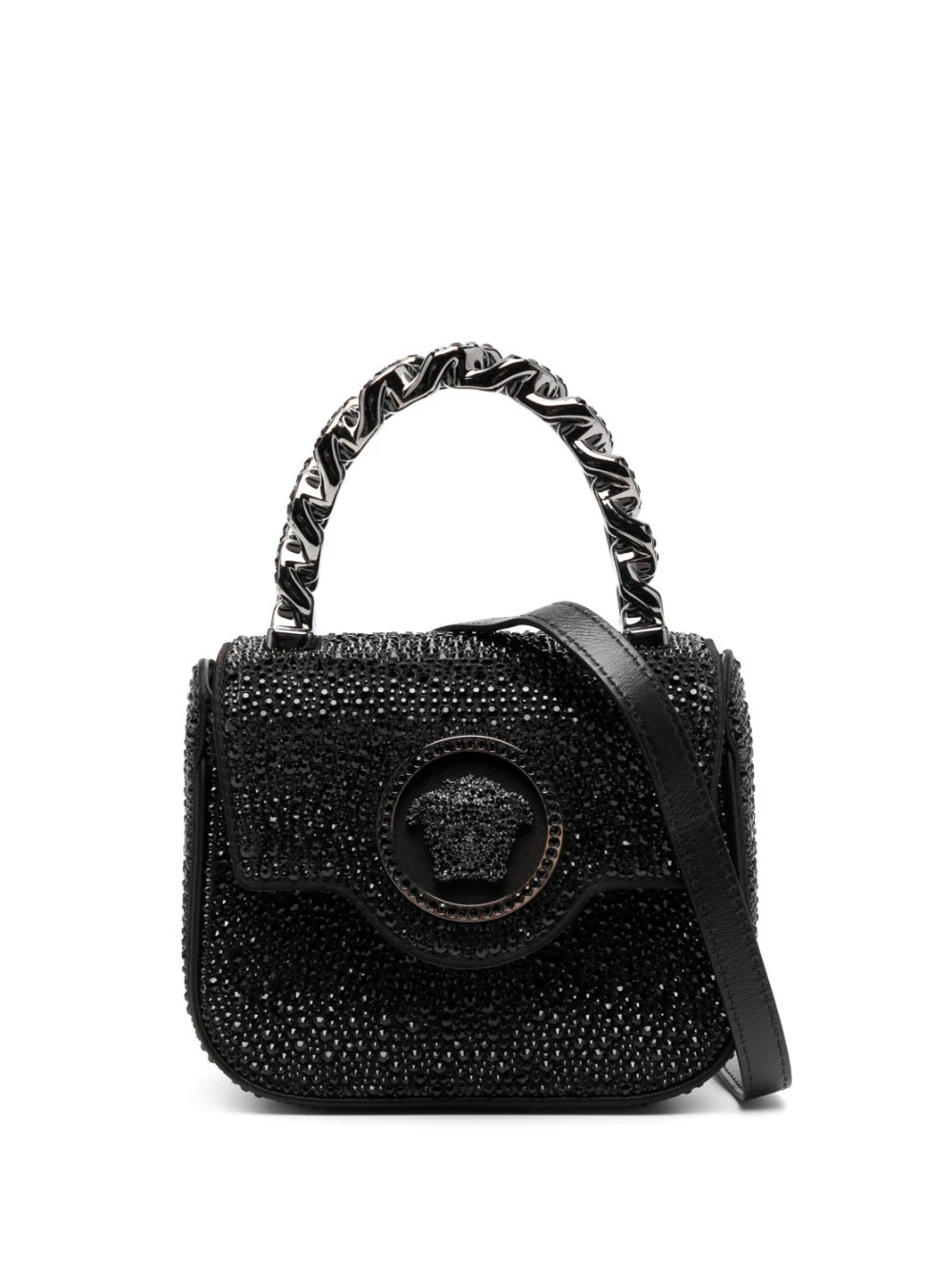 Versace La Medusa crystal-embellished mini bag - Black | Farfetch Global