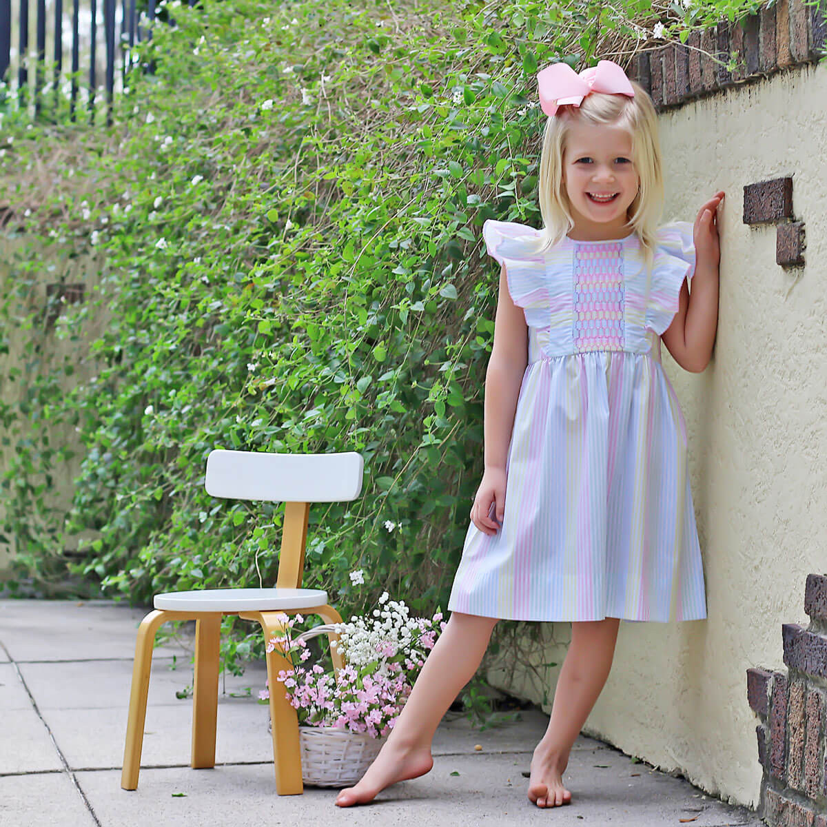 Spring Love Stripe Smocked Flutter Sleeve Dress | Classic Whimsy