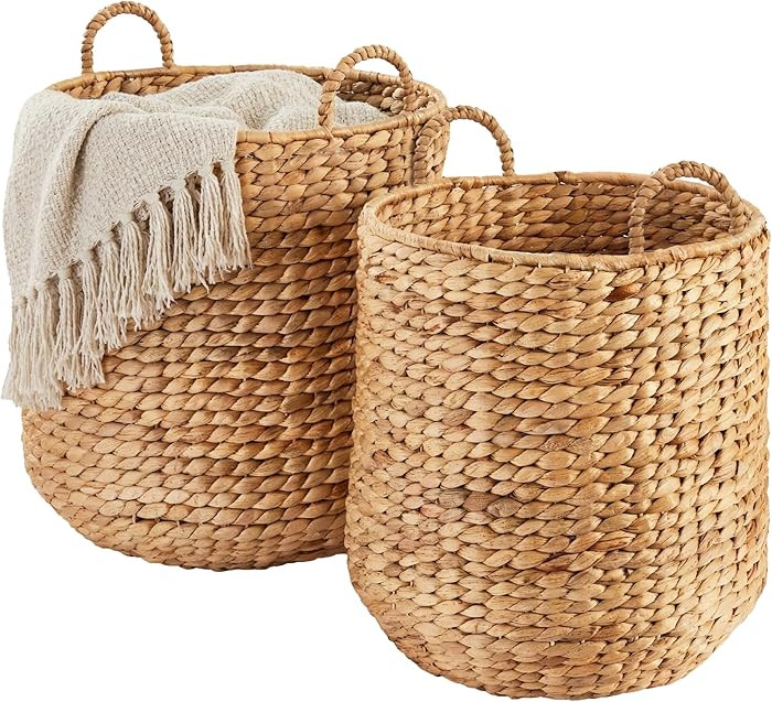 Best Choice Products 2-Piece Round Nesting Baskets W/Handles, Handwoven Water Hyacinth, Plant Hol... | Amazon (US)