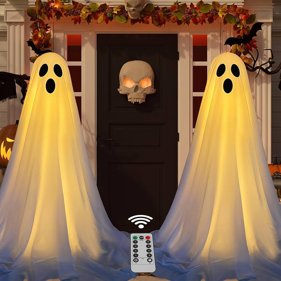 DAZONGE 2 Packs Halloween Decorations Outdoor, Spooky Halloween Ghost Decor with Remote String Li... | Amazon (US)