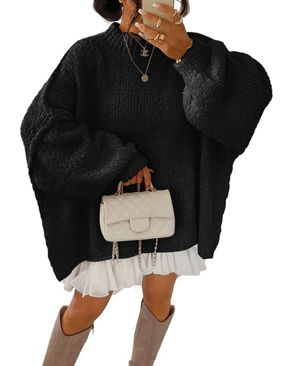 Saodimallsu Womens Oversized Sweaters Batwing Long Sleeve Fuzzy Knit Mock Neck Fall Trendy Pullov... | Amazon (US)