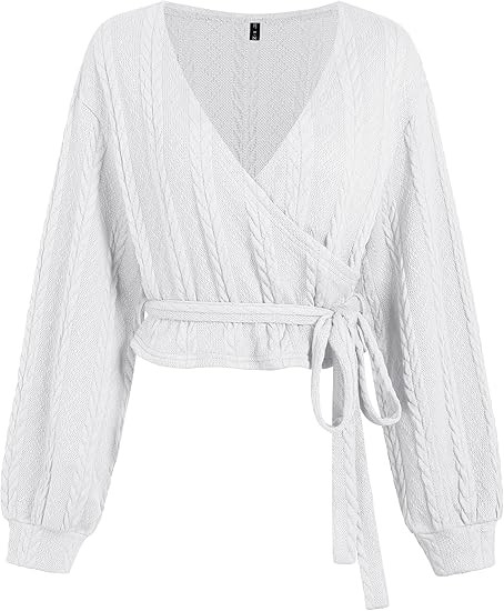 ZAFUL Women's Pullover Ribbed Cropped Knitwear Drawstring Ruched Knitted Crop Top Solid V-Neck Lo... | Amazon (US)