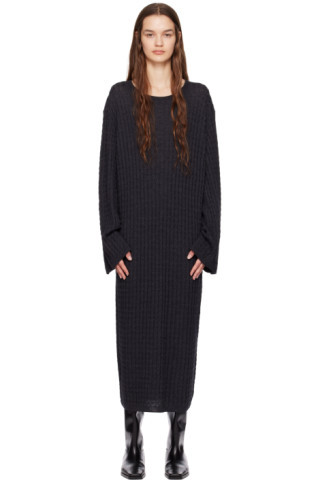 Totême - Gray Cable Knit Midi Dress | SSENSE