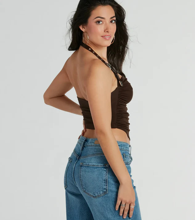 Country Feels Belted Halter Crop Top | Windsor Stores