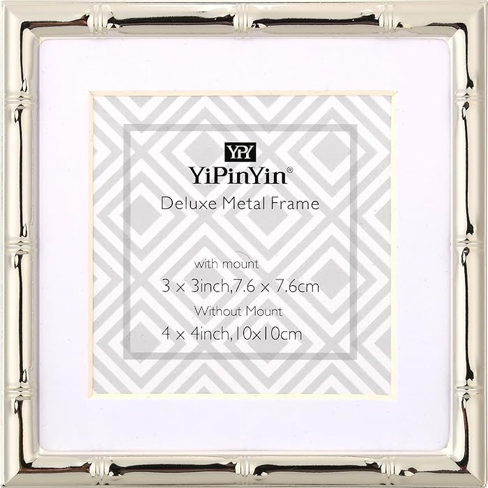 4x4''Bamboo Detail Silver Metal Picture Frame Mat 3x3'',Elegant Silver Plated Baby Nurse Photo Fr... | Amazon (US)