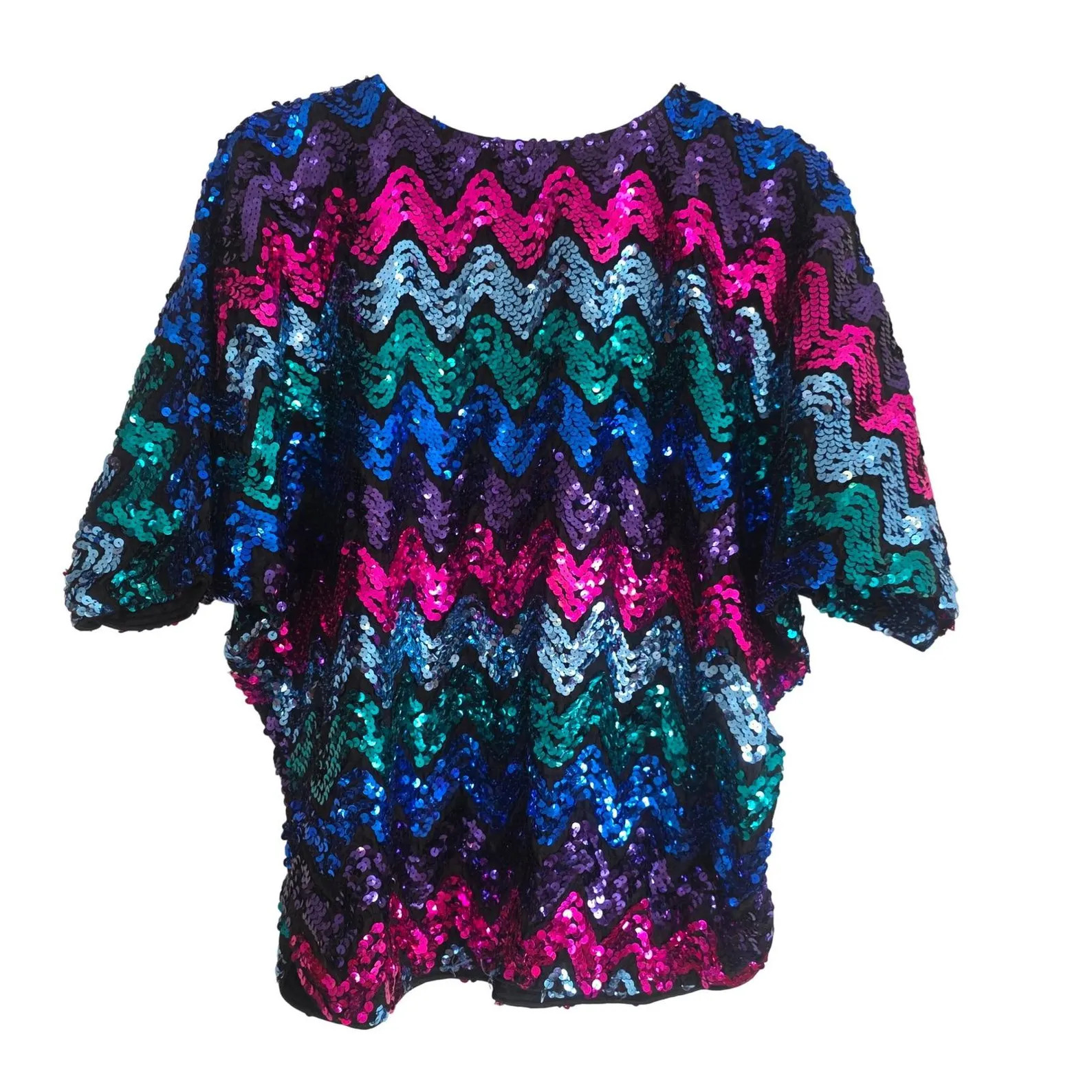 Praise Hymn Womens Sparkly Sequin Zig Zag Pattern Black Multi Color Top | Etsy (Global)