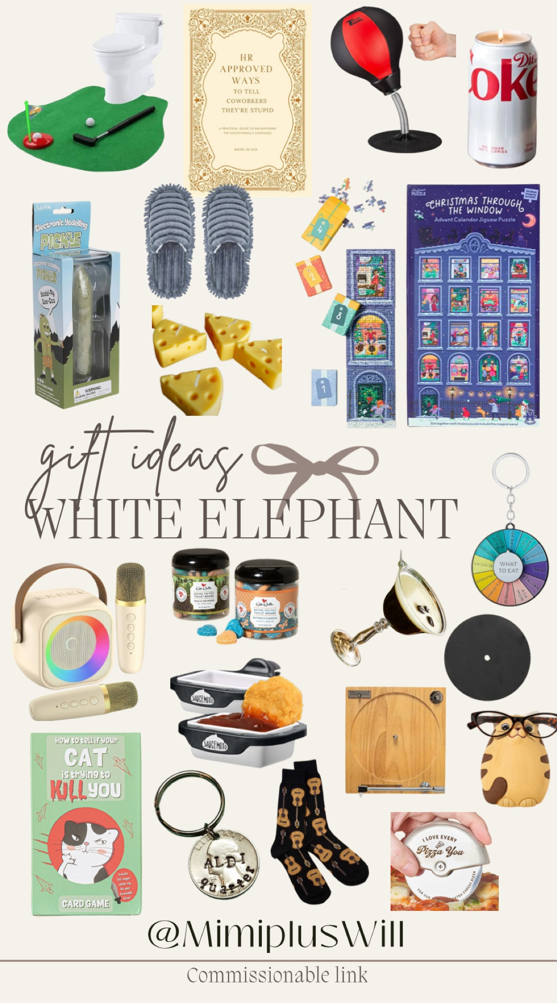 @mimipluswill 2024 gift guide! White elephant gifts! Funny and cute gift ideas for your white elephant gift exchange! 

Cheese candles | puzzle advent calendar | karaoke machine | desktop punching bag | toilet glitter 
Follow @mimipluswill for more! 

#LTKGiftGuide #LTKHoliday #LTKSeasonal