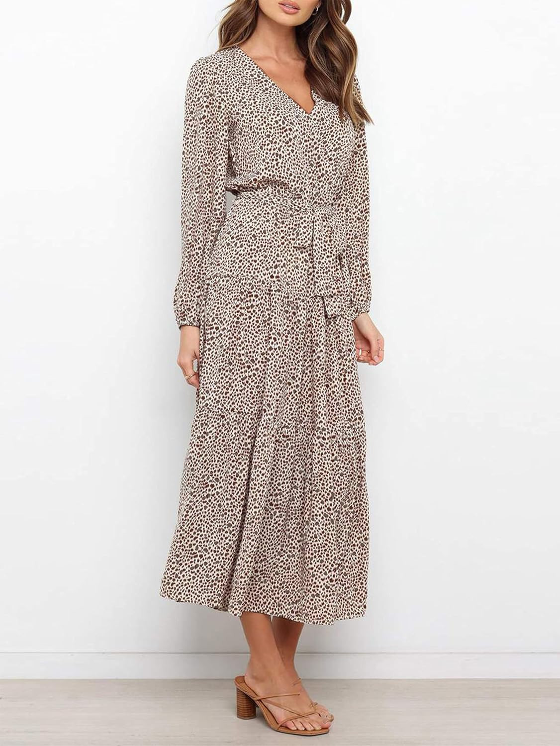 PRETTYGARDEN Womens Long Sleeve Boho Floral Wrap Maxi Dress | Amazon (US)