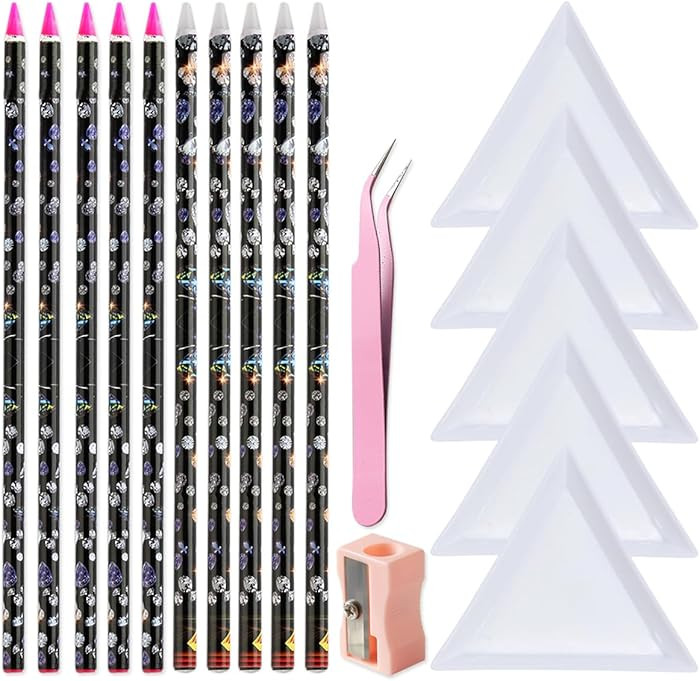 Wax Pencil for Rhinestones With Tray 10PCS Long Resin Rhinestones Picker Pencil Nail Art Gem Jewe... | Amazon (US)