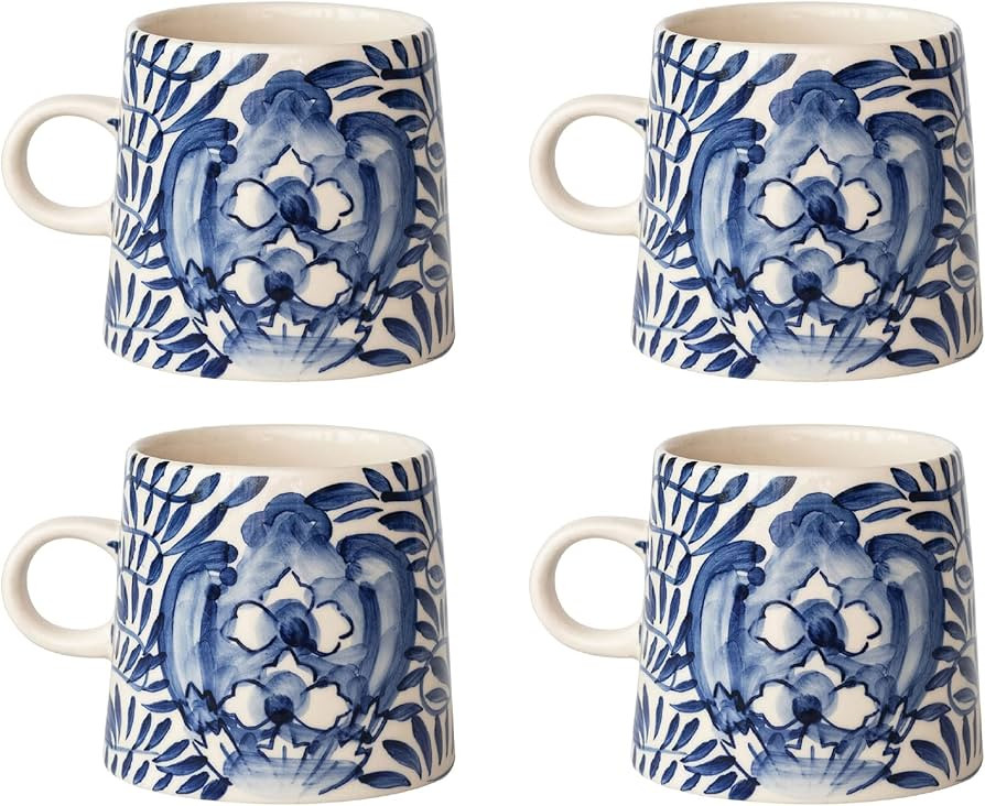 Creative Co-Op 10-oz Stoneware Mug with Geometric Design, Blue, Set of 4 | Amazon (US)