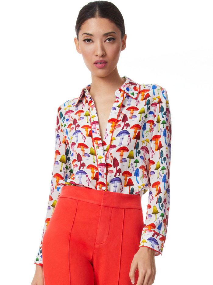 WILLA PIPED PLACKET TOP | Alice + Olivia