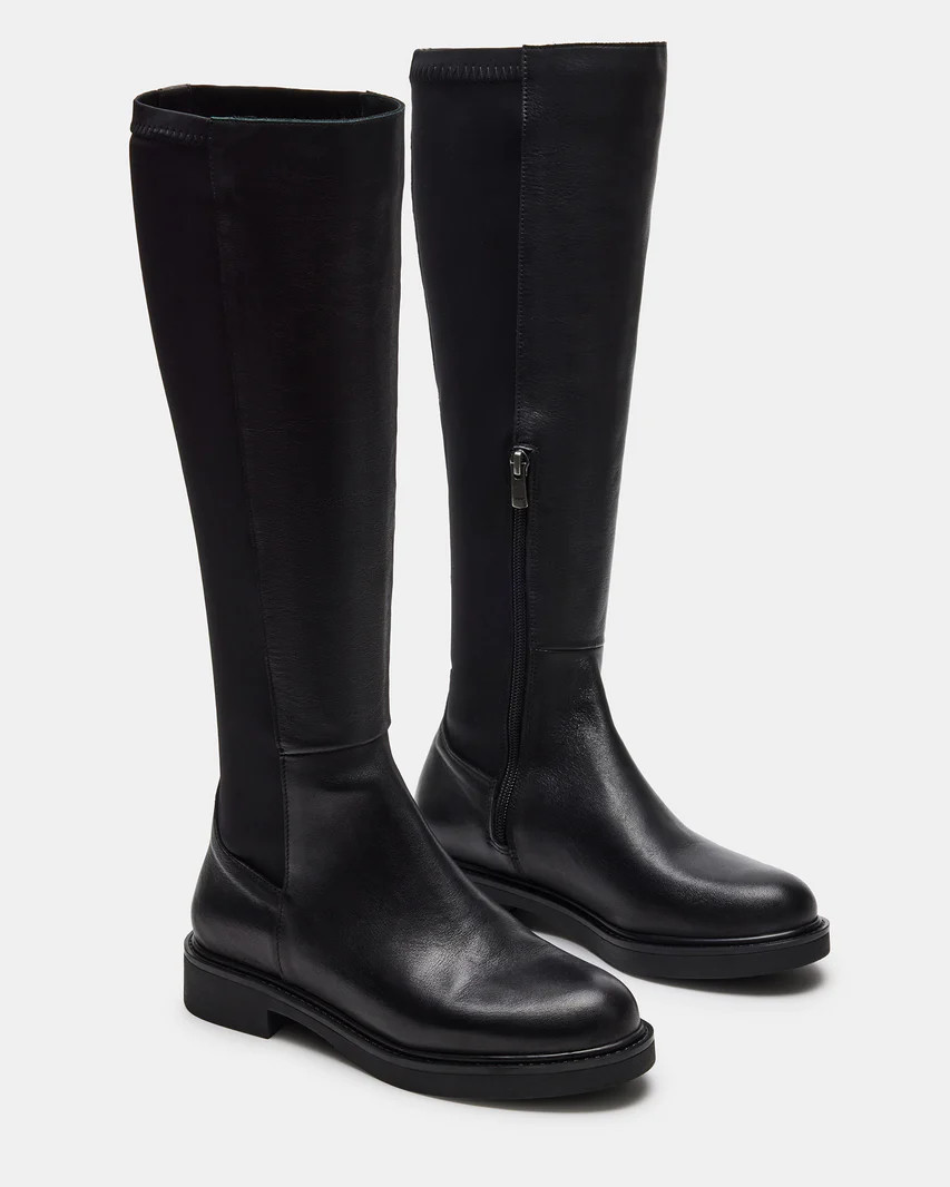 LEXINGTON Black Leather Lug Sole Knee High Boot | Women's Boots | Steve Madden (US)