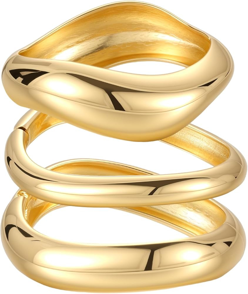 Gold Bangles for Women, 2PCS Irregular Chunky Gold Bracelet Hinged Open Bangle Bracelets for Wome... | Amazon (US)