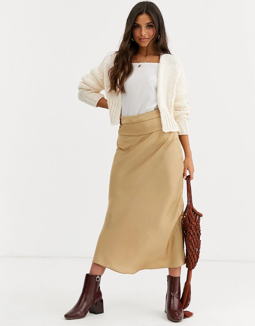 Free People Normani sateen bias midi skirt-Gold | ASOS (Global)