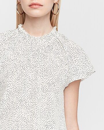 Polka Dot Ruffle Mock Neck Top | Express